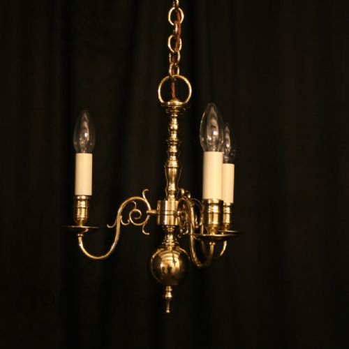 An English Brass Triple Light Antique Chandelier
