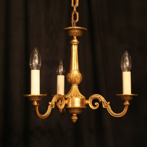 A Small French Gilded 3 Light Antique Chandelier