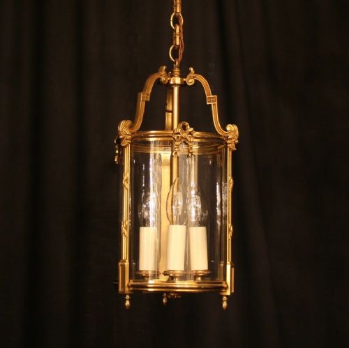 A French Gilded Triple Light Antique Hall Lantern