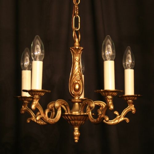 A Small French Gilded 5 Light Antique Chandelier