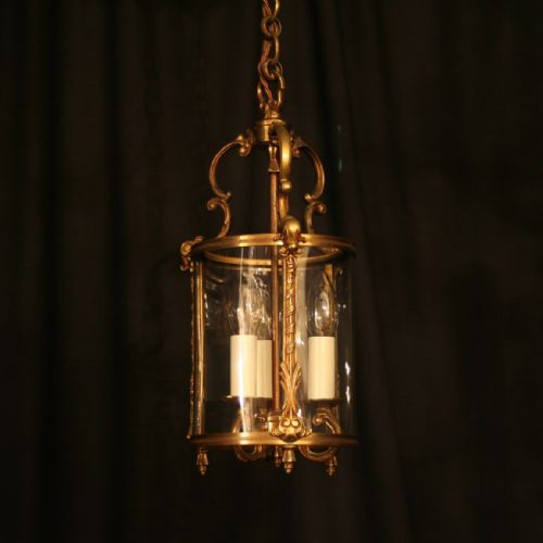 A French Gilded Triple Light Antique Hall Lantern