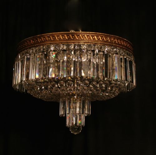 A French Gilded Bronze & Crystal Antique Plaffonier