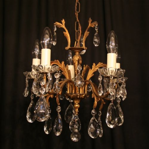 A Small Italian Gilded 5 Light Antique Chandelier