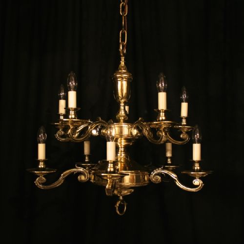 An English Brass 10 Light Antique Chandelier