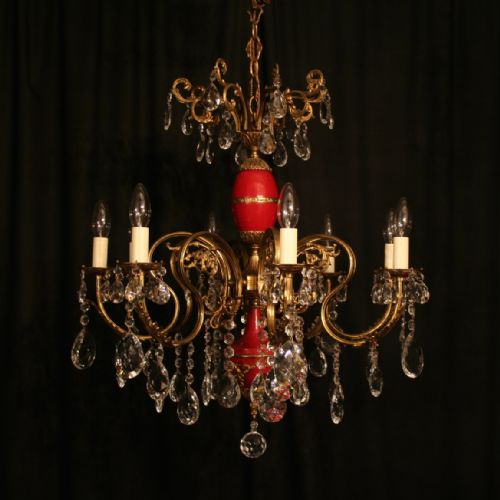 An Italian Red Enamelled 8 Light Chandelier