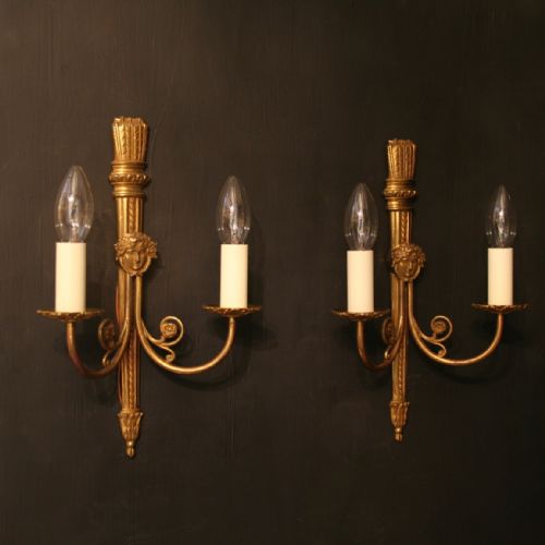 A French Pair of Gilded Twin Light Antique Wall Lights