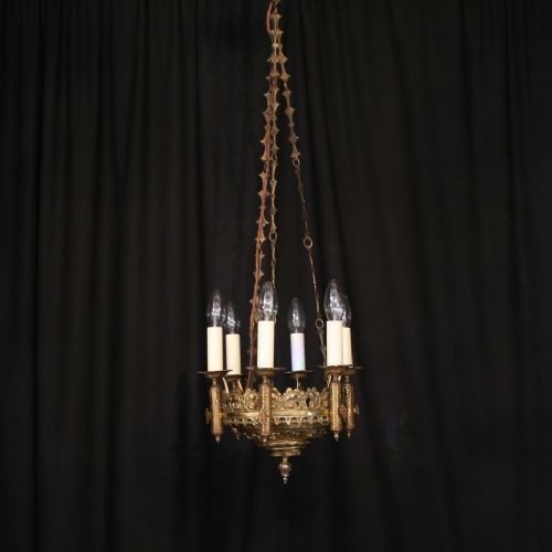A French Gothic Cast Brass Antique Sacristy Lamp
