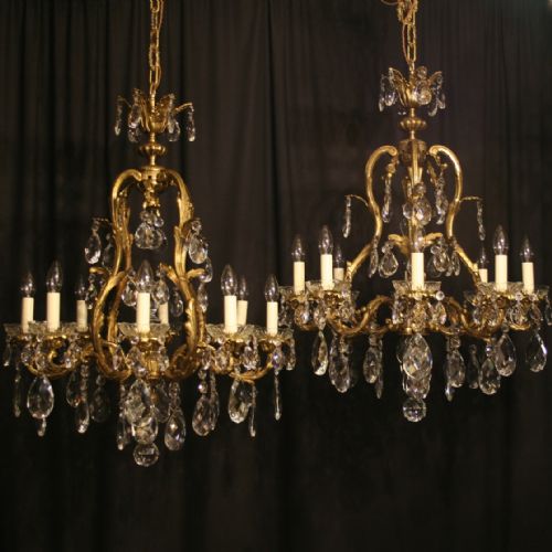 A French Pair of Gilded Antique 8 Light Cage Chandeliers