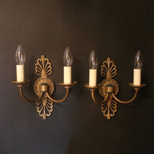 A French Pair of Gilded Bronze Twin Arm Antique Wall Lights