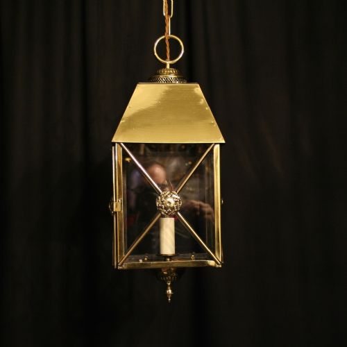 A French Brass Single Light Square Antique Hall Lantern