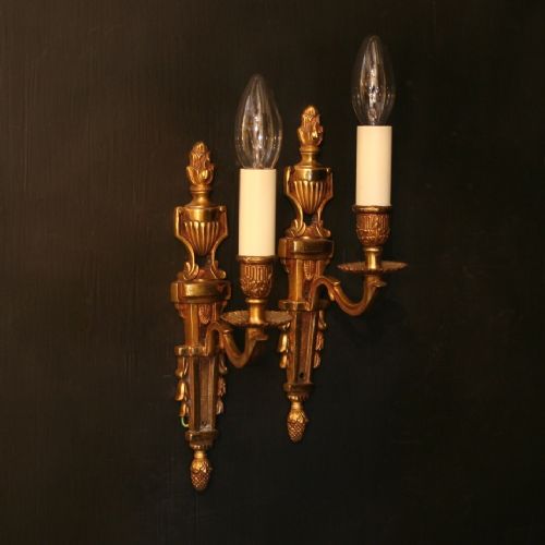 A French Pair of Gilded Single Arm Antique Wall Lights