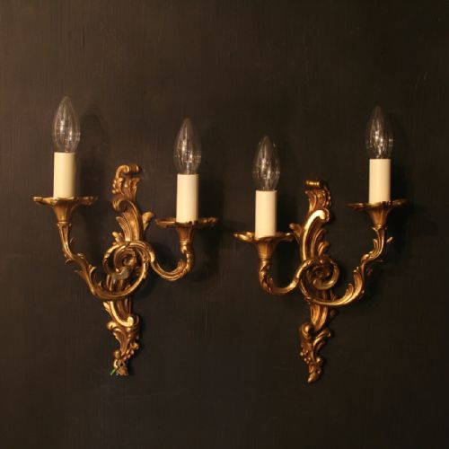 A French Pair of Gilded Twin Arm Wall Lights
