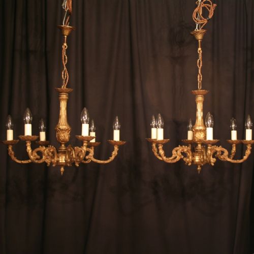 A French Pair of Gilded 6 Light Chandeliers