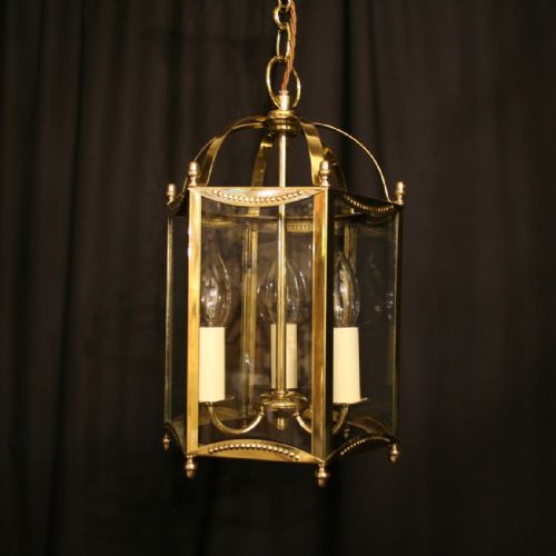 A French Brass Triple Light Antique Hall Lantern