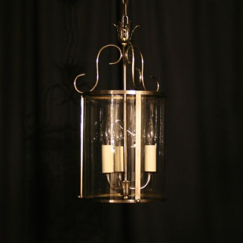 A French Circular Iron Triple Light Hall Lantern