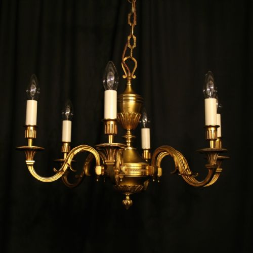 A French Gilded Bronze 6 Light Antique Chandelier