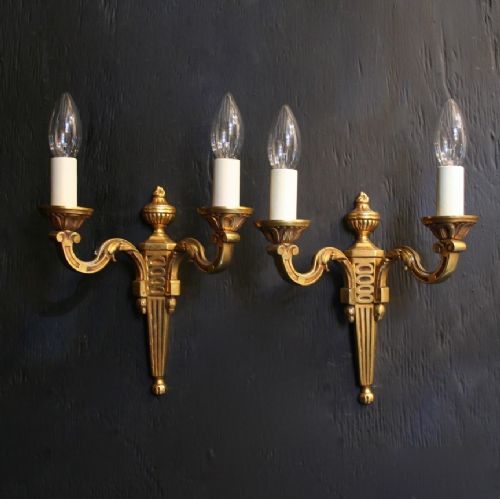 A French Pair of Gilded Bronze Antique Wall Lights