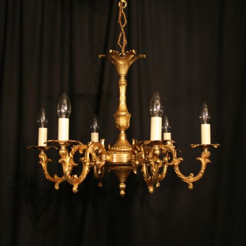 An Ornate French Gilded Cast Brass 6 Light Chandelier