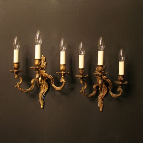 A French Pair of Gilded Brass Triple Arm Wall Lights