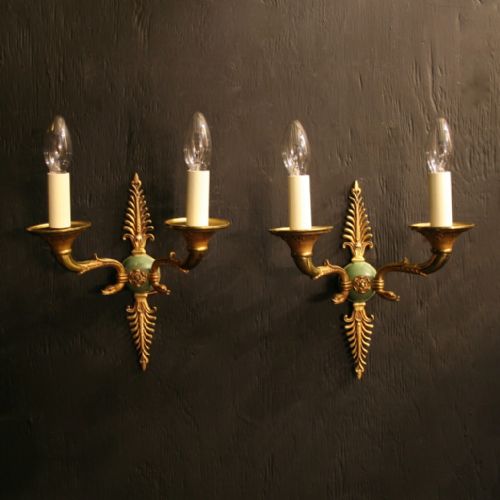 A French Pair of Empire Gilded Twin Arm Wall Lights