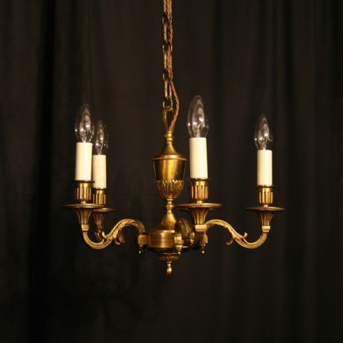 A French Small Gilded Bronze 5 Light Antique Chandelier
