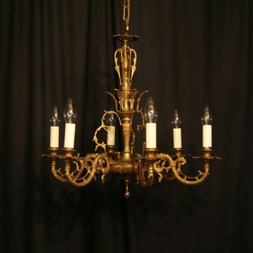 A French Gilded Cast Brass 6 Light Antique Chandelier