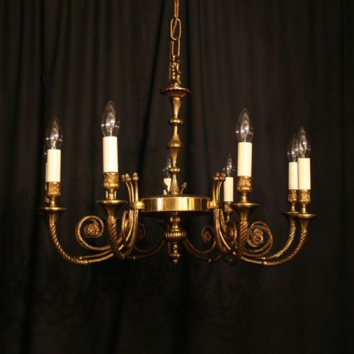 A French Gilded Brass 9 Light Antique Chandelier