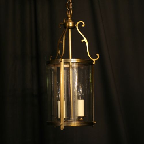 A French Brass Twin Light Convex Antique Hall Lantern