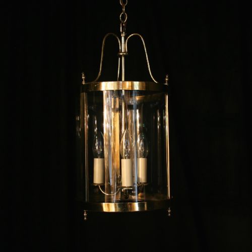 An English Brass Triple Light Antique Convex Hall Lantern