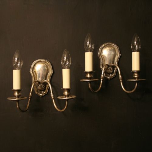 An English Pair of Silver Twin Arm Antique Wall Lights