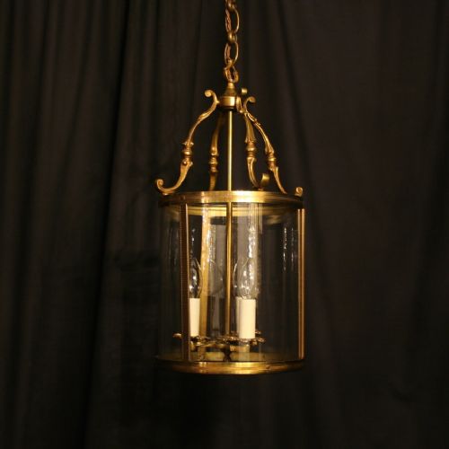 A French Gilded Triple Light Antique Convex Hall Lantern