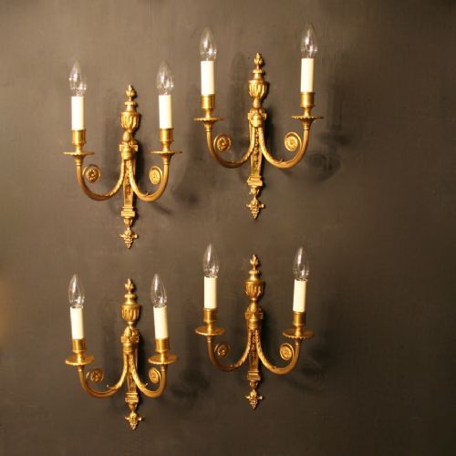 A French Set of 4 Gilded Twin Arm Antique Wall Lights