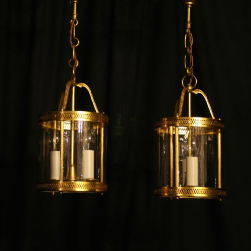 A French Pair of Twin Light Gilded Cast Antique Hall Lanterns