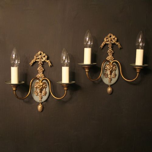 A French Pair of Ram Headed Gilded Wall Lights
