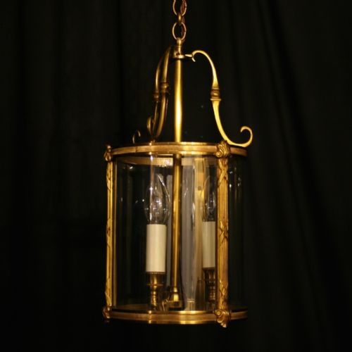 A French Gilded Triple Light Convex Antique Hall Lantern