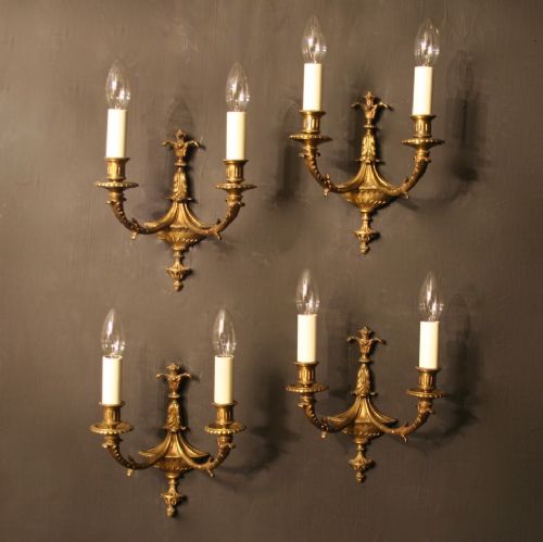 A French Set of 4 Gilded Cast Twin Arm Antique Wall Lights