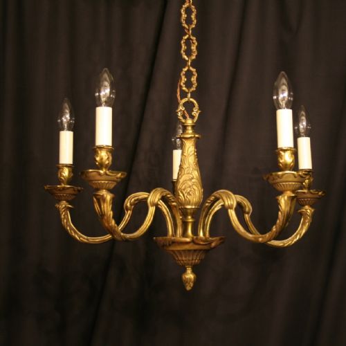 A French Gilded Cast 5 Light Antique Chandelier