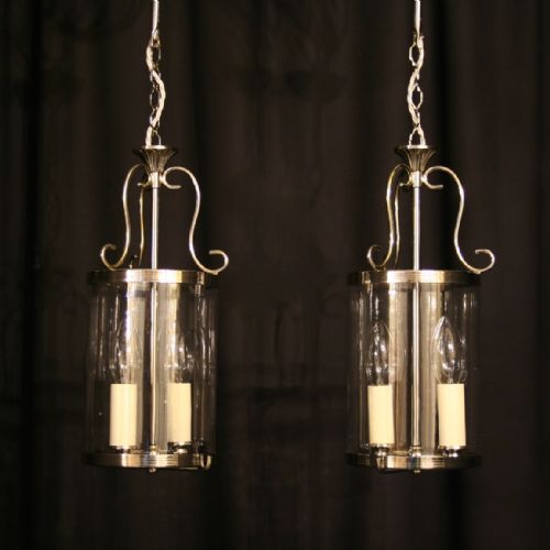 An English Pair of Twin Light Steel Hall Lanterns