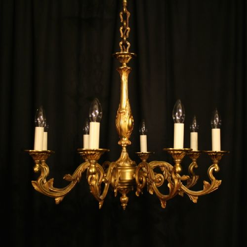 A French Gilded Bronze 8 Light Antique Chandelier
