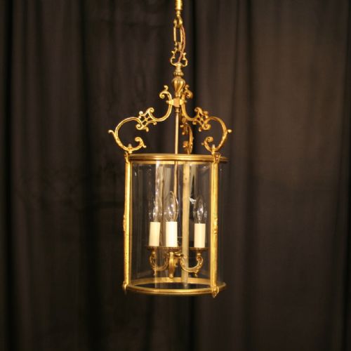 A French Gilded Bronze Triple Light Antique Lantern