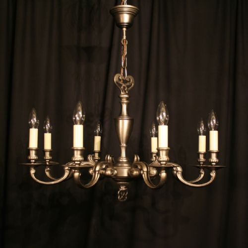 A French Pewter Cast 8 Light Chandelier