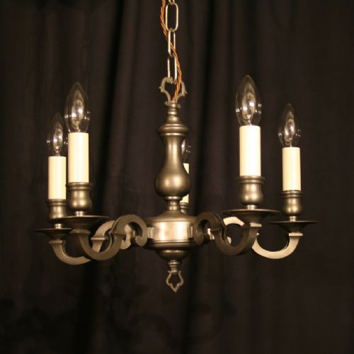 A French Pewter Cast 5 Light Chandelier
