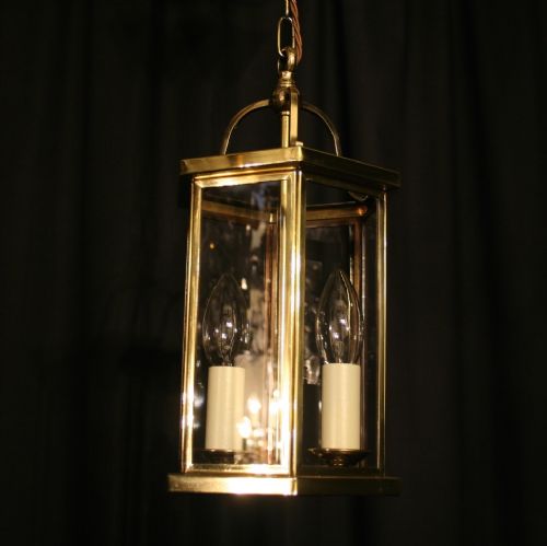 A French Small Brass Triple Light Hall Lantern