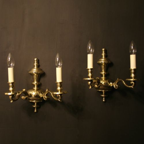 An English Pair of Brass Twin Arm Antique Wall Lights