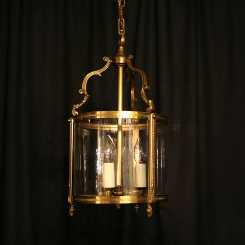 A French Gilded Brass Circular Antique Hall Lantern