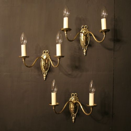 An English Set of Three Brasstwin Arm Antique Wall Lights