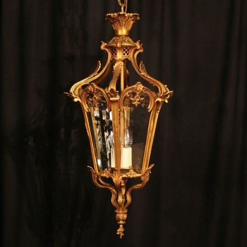A French Gilded Bronze Triple Light Antique Lantern