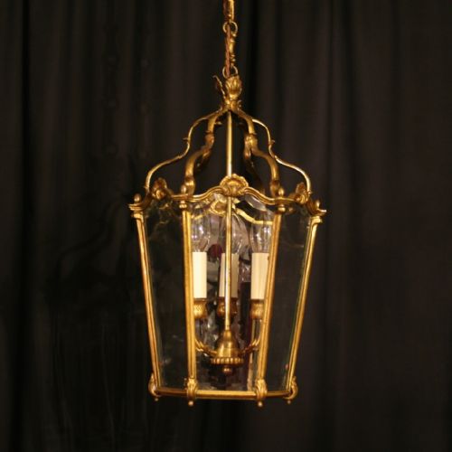 A French Gilded Bronze Triple Light Antique Lantern