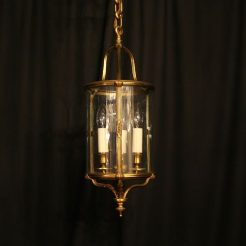 A French Gilded Three Light Antique Convex Hall Lantern