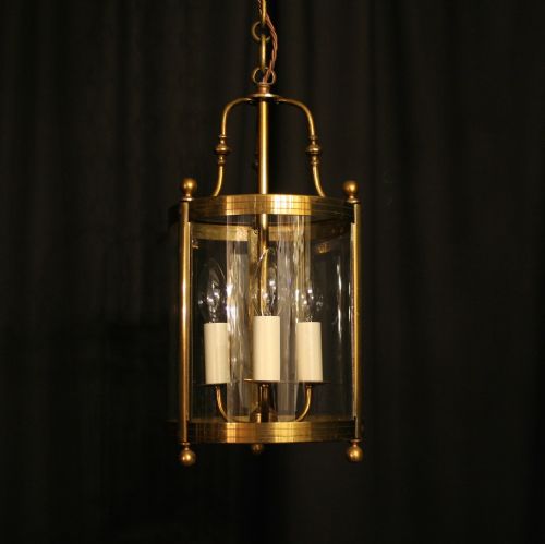 A French Brass Triple Light Antique Hall Lantern